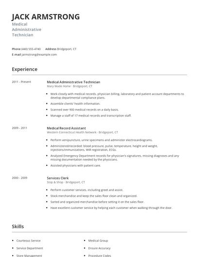 Medical Administrative Technician Resume