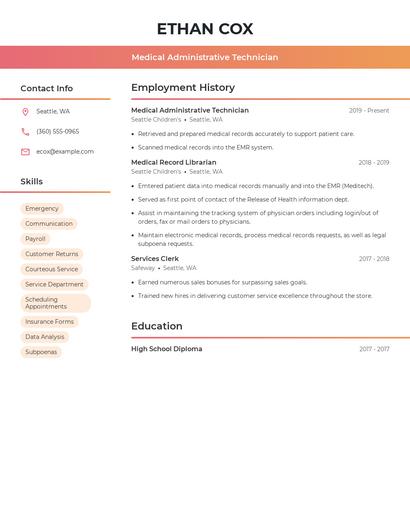 Medical Administrative Technician Resume