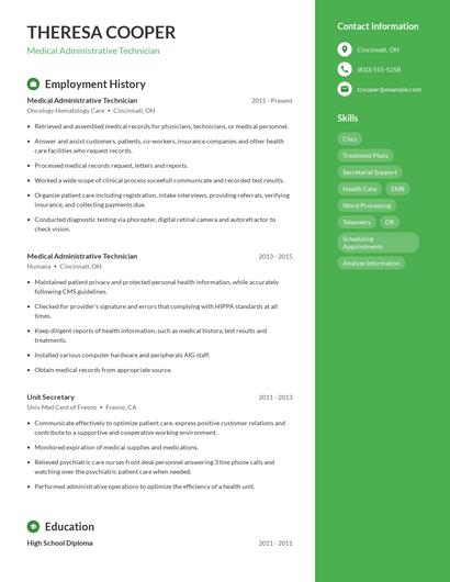 Medical Administrative Technician Resume