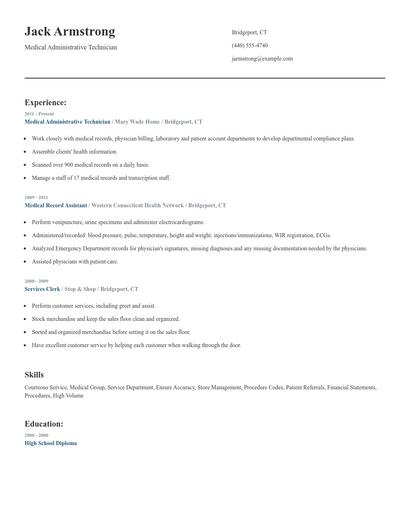 Medical Administrative Technician Resume