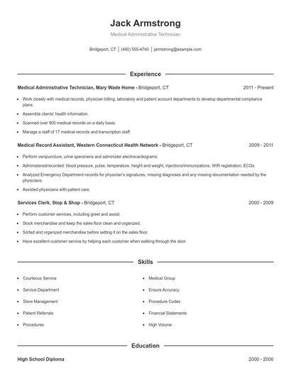 Medical Administrative Technician Resume