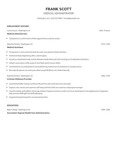 Medical Administrator Resume