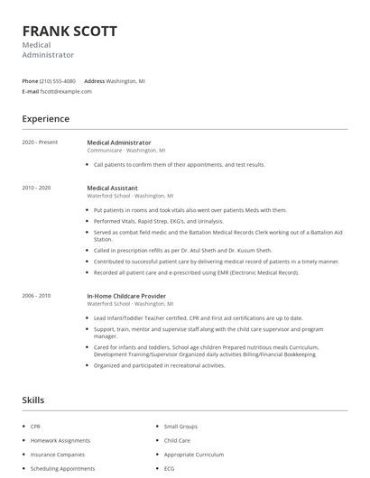 Medical Administrator Resume