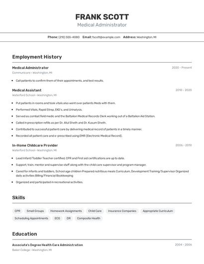 Medical Administrator Resume