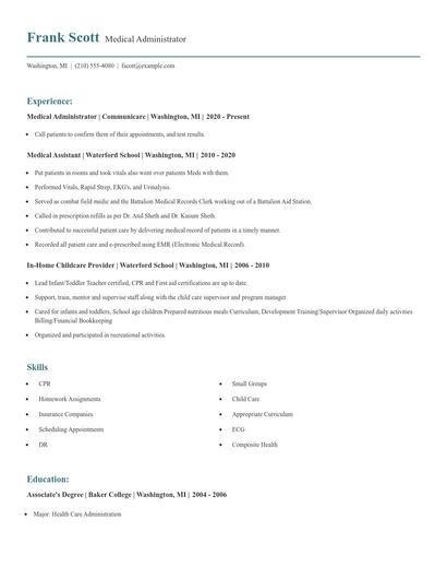 Medical Administrator Resume