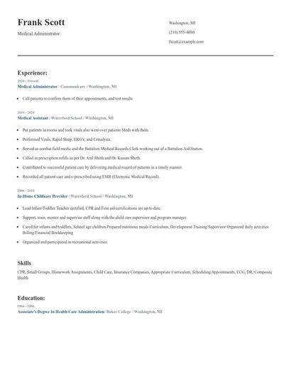 Medical Administrator Resume