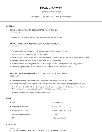 Medical Administrator Resume