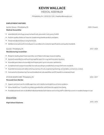 Medical Assembler Resume