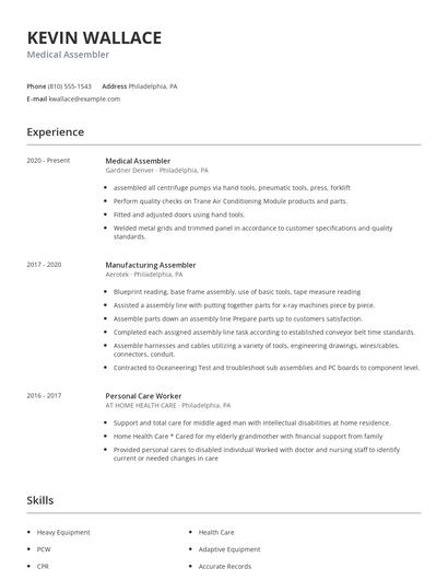 Medical Assembler Resume