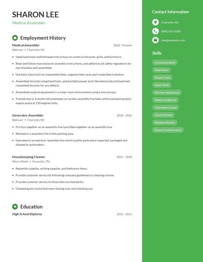 Medical Assembler Resume