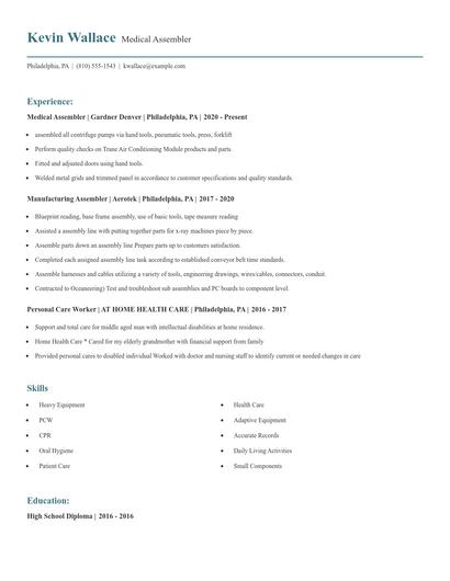 Medical Assembler Resume