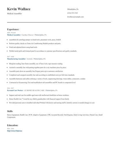 Medical Assembler Resume
