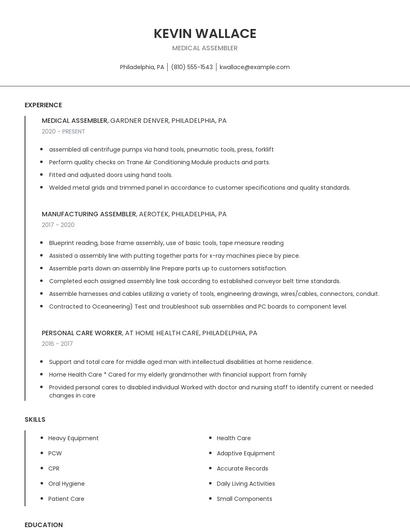 Medical Assembler Resume