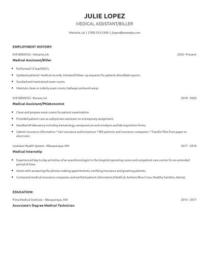 Medical Assistant/Biller Resume