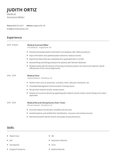 Medical Assistant/Biller Resume