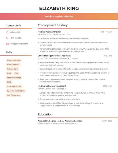 Medical Assistant/Biller Resume