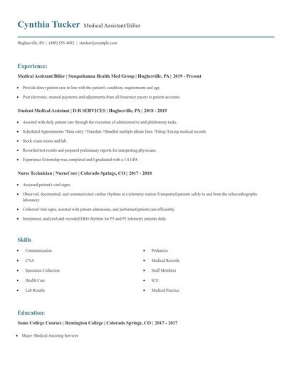 Medical Assistant/Biller Resume