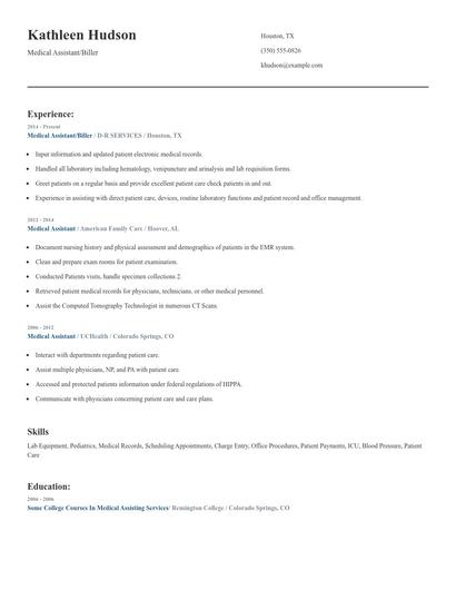 Medical Assistant/Biller Resume