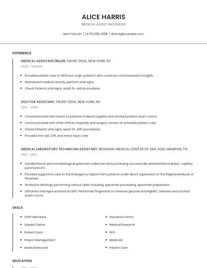 Medical Assistant/Biller Resume