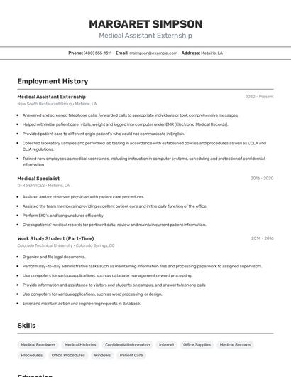 Medical Assistant Externship Resume