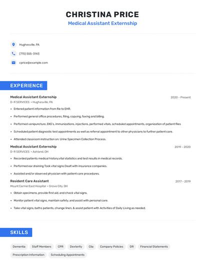 Medical Assistant Externship Resume
