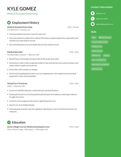 Medical Assistant Externship Resume