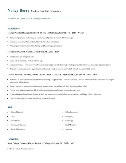 Medical Assistant Externship Resume