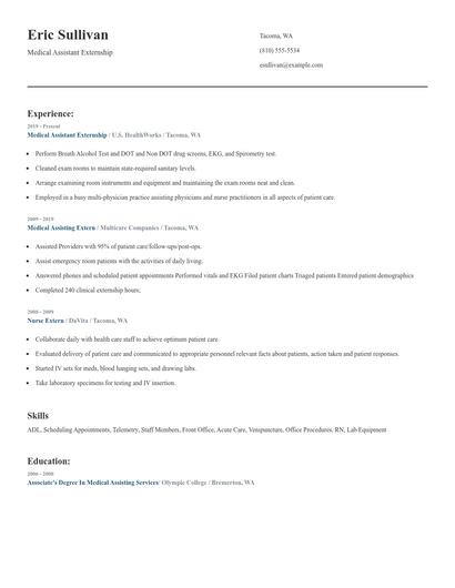 Medical Assistant Externship Resume