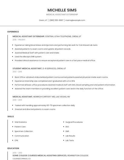 Medical Assistant Externship Resume