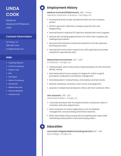Medical Assistant/Phlebotomist Resume