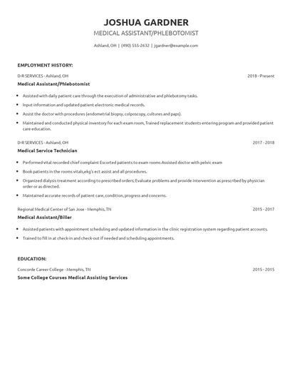 Medical Assistant/Phlebotomist Resume