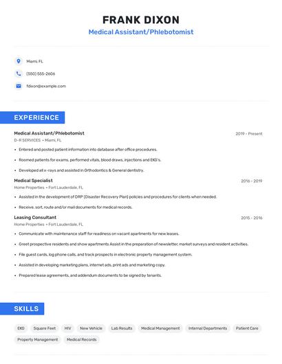 Medical Assistant/Phlebotomist Resume