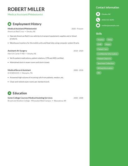 Medical Assistant/Phlebotomist Resume