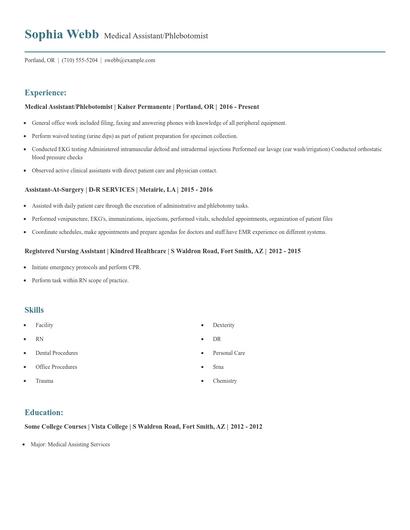Medical Assistant/Phlebotomist Resume