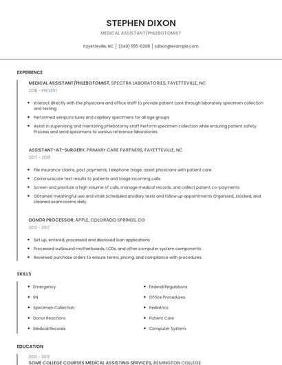 Medical Assistant/Phlebotomist Resume