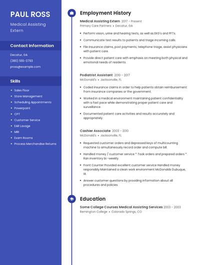 Medical Assisting Extern Resume