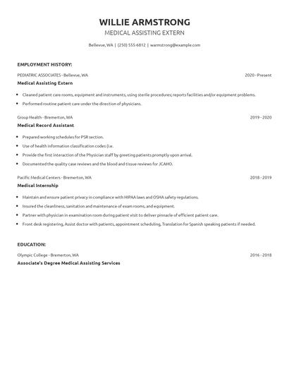 Medical Assisting Extern Resume