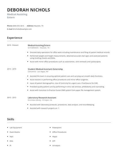 Medical Assisting Extern Resume
