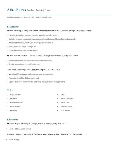 Medical Assisting Extern Resume