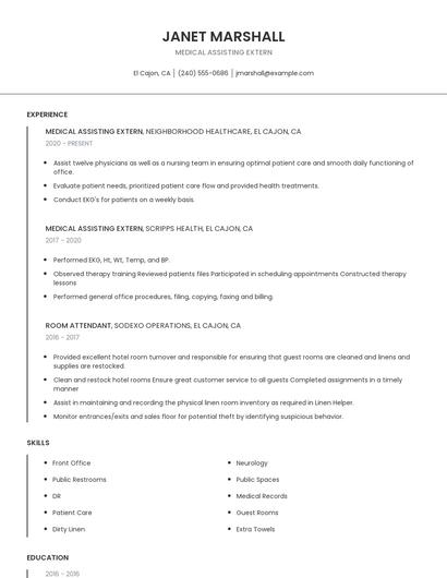 Medical Assisting Extern Resume