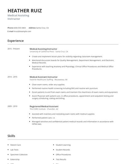 Medical Assisting Instructor Resume