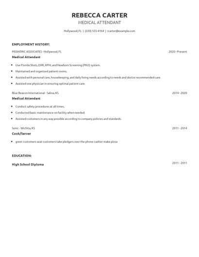 Medical Attendant Resume