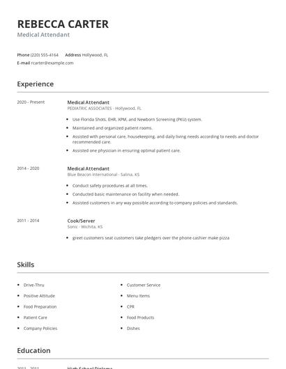 Medical Attendant Resume