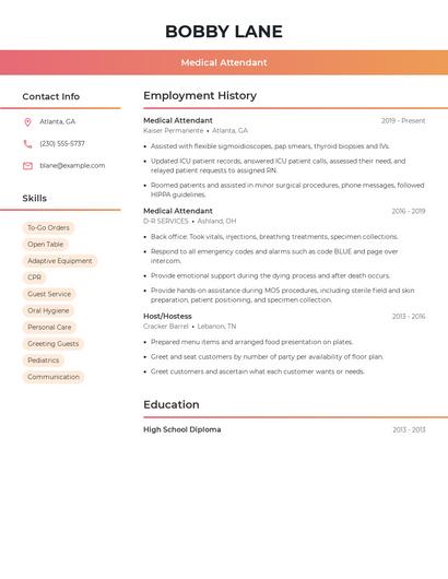 Medical Attendant Resume