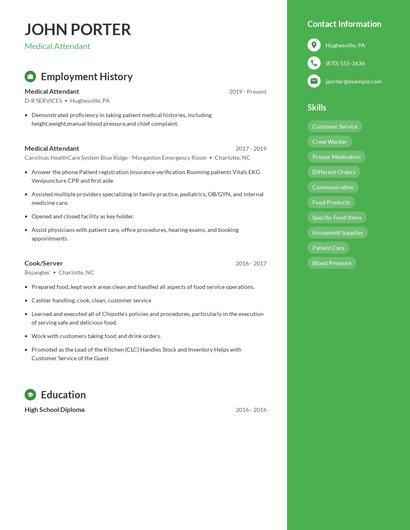 Medical Attendant Resume