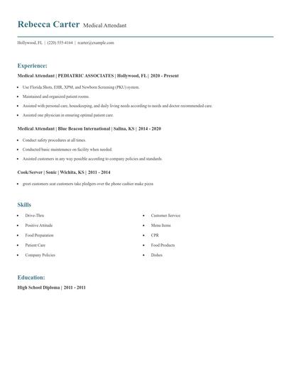 Medical Attendant Resume