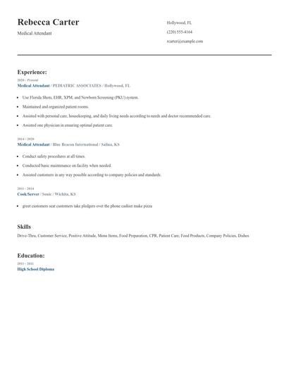 Medical Attendant Resume