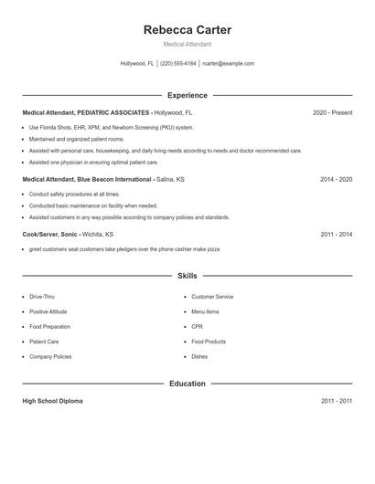 Medical Attendant Resume