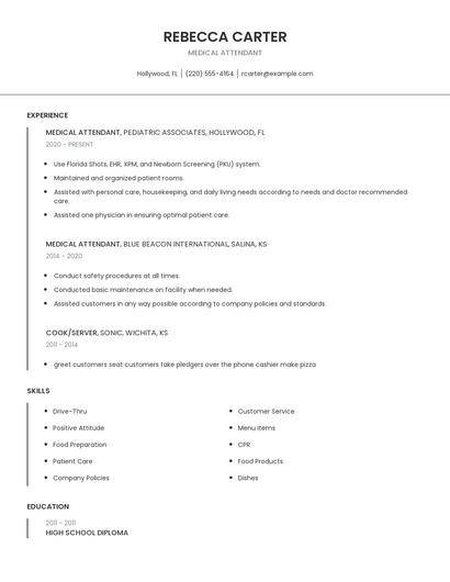 Medical Attendant Resume