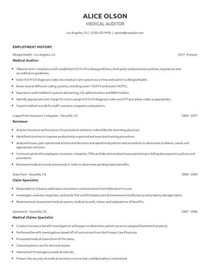 Medical Auditor Resume